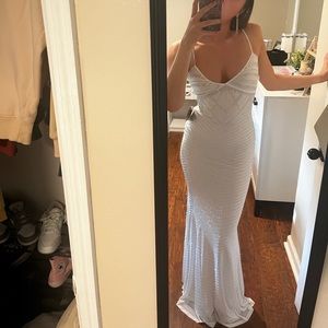 white diamond prom dress size small NOT SEE THROUGH AT ALL. brand new worn once